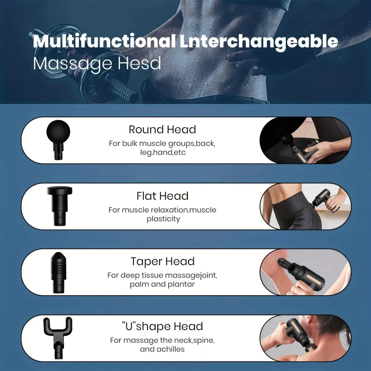 Mini Massage Gun with 6 Heads and 4 Speeds, USB Rechargeable