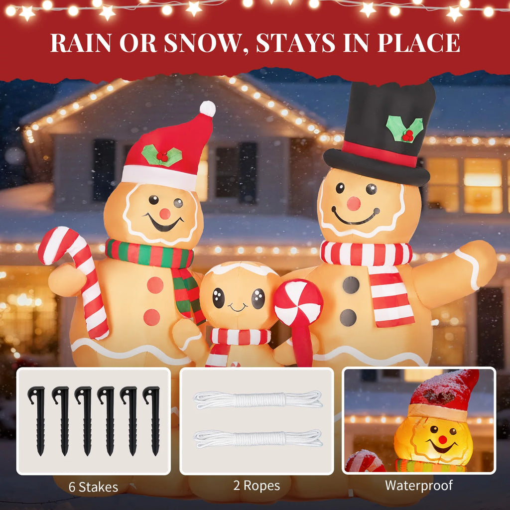 6.2FT Inflatable Gingerbread Man Family with Built-In LED Lights