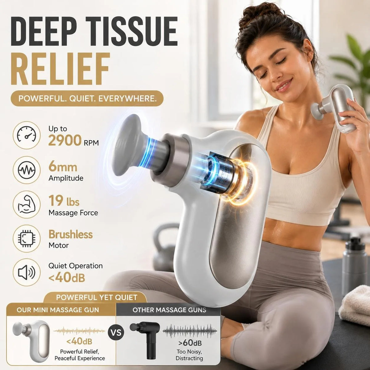 Pocket Mini Massage Gun, 5 Speeds, Quiet Brushless Motor, Under 0.5 lb