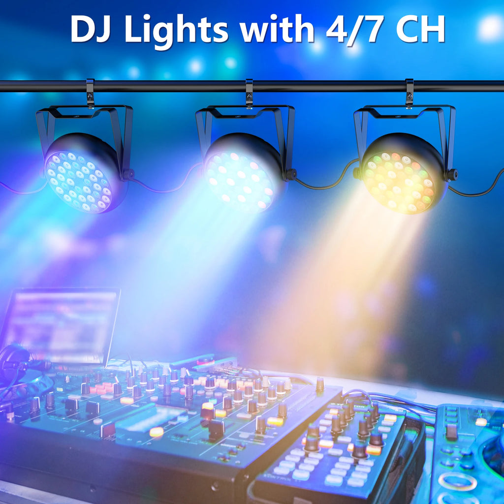 4 Pack 36 LED Par Stage Lights with Remote, 4 Control Modes