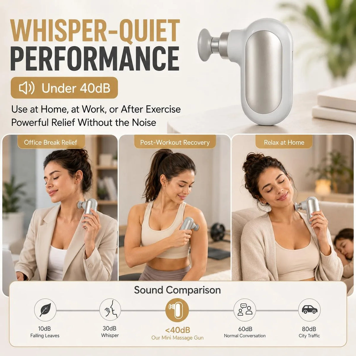 Pocket Mini Massage Gun, 5 Speeds, Quiet Brushless Motor, Under 0.5 lb