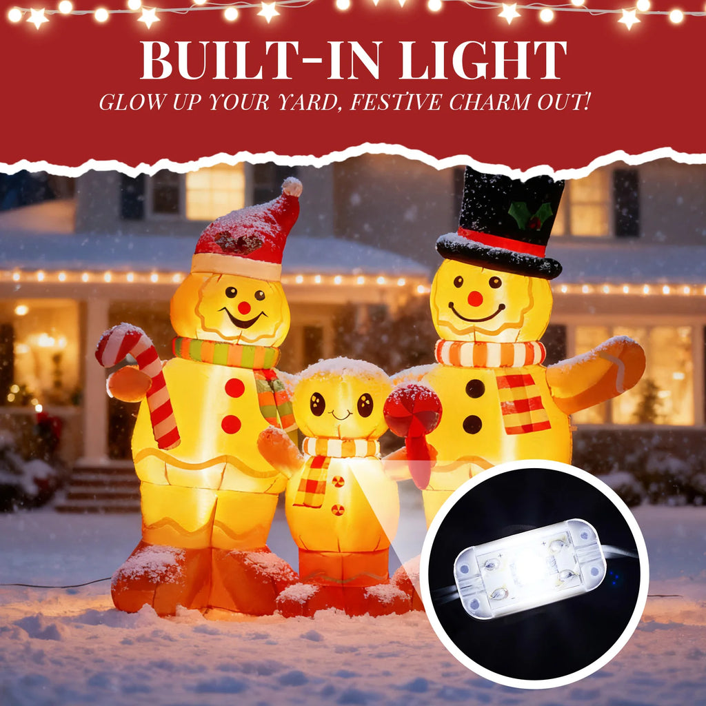 6.2FT Inflatable Gingerbread Man Family with Built-In LED Lights