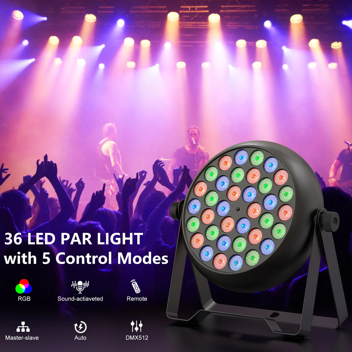 4 Pack 36 LED Par Stage Lights with Remote, 4 Control Modes