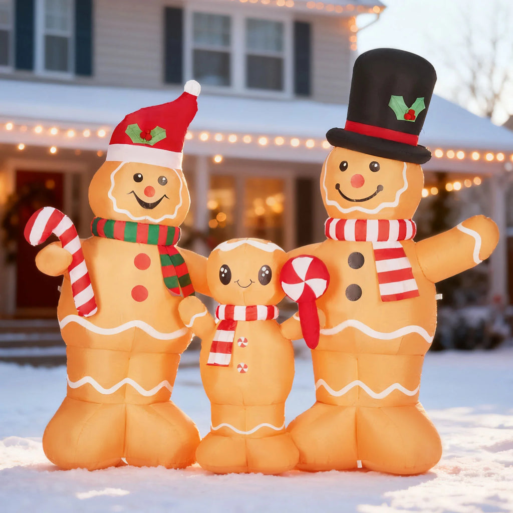 6.2FT Inflatable Gingerbread Man Family with Built-In LED Lights