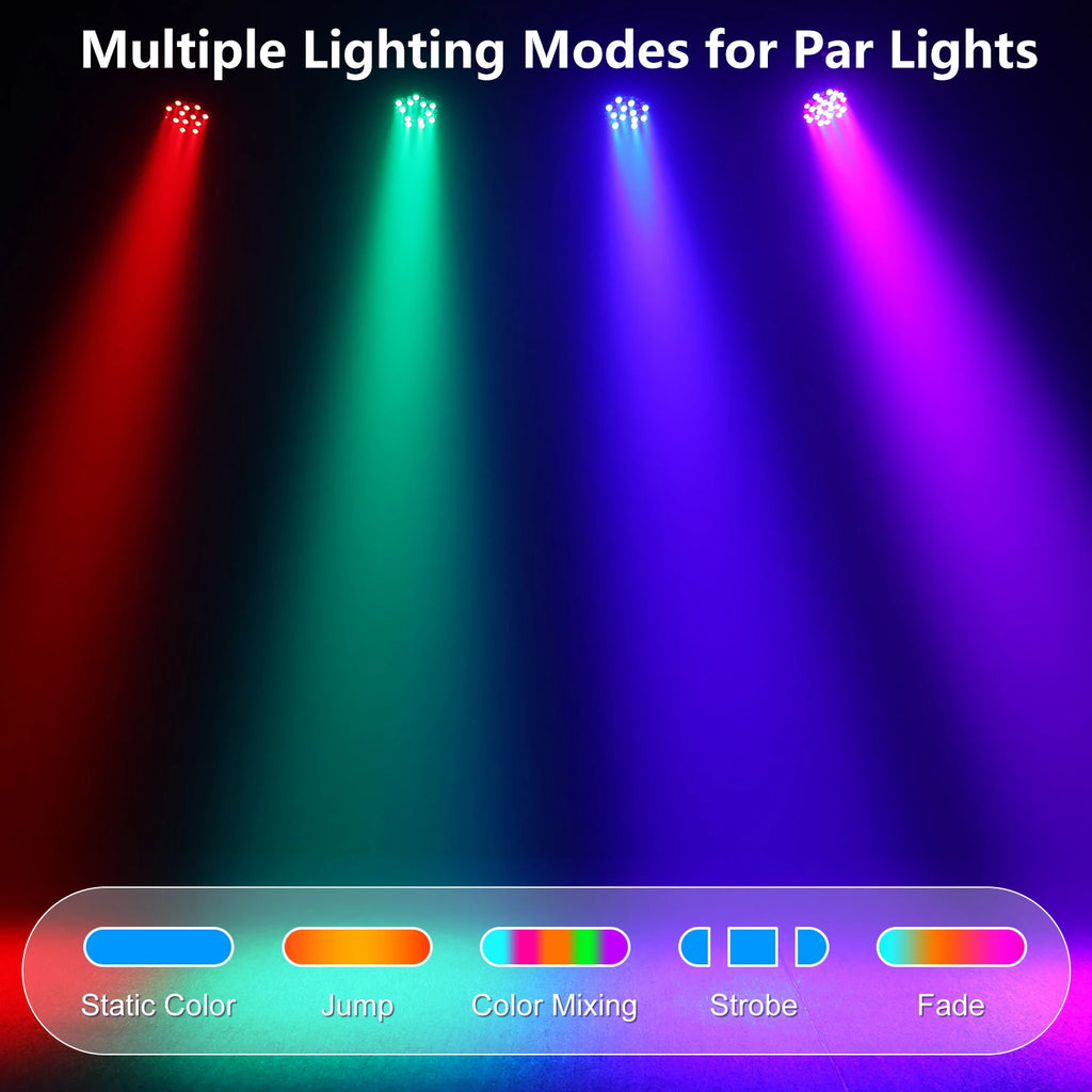 4 Pack 36 LED Par Stage Lights with Remote, 4 Control Modes