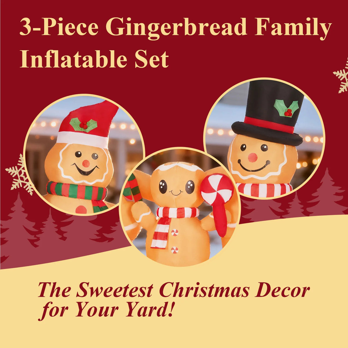6.2FT Inflatable Gingerbread Man Family with Built-In LED Lights