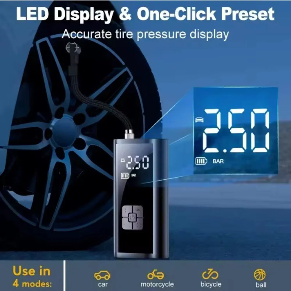 Portable 150PSI Cordless Tyre Inflator with LED Light