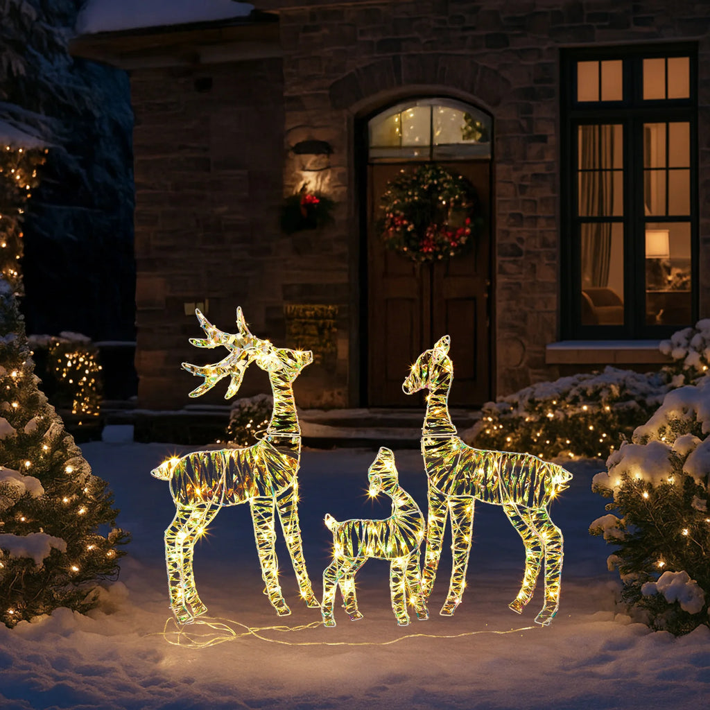 3-Piece Lighted Iridescent Reindeer Family, 110 Warm White LEDs
