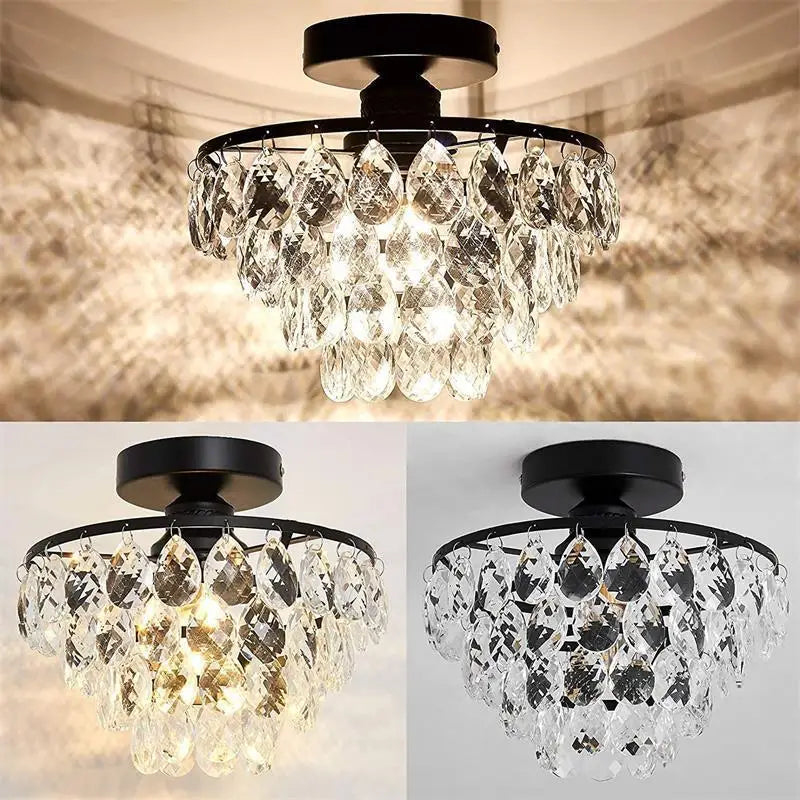 French-Style Crystal Semi-Flush Ceiling Light, Gold, Black or Silver