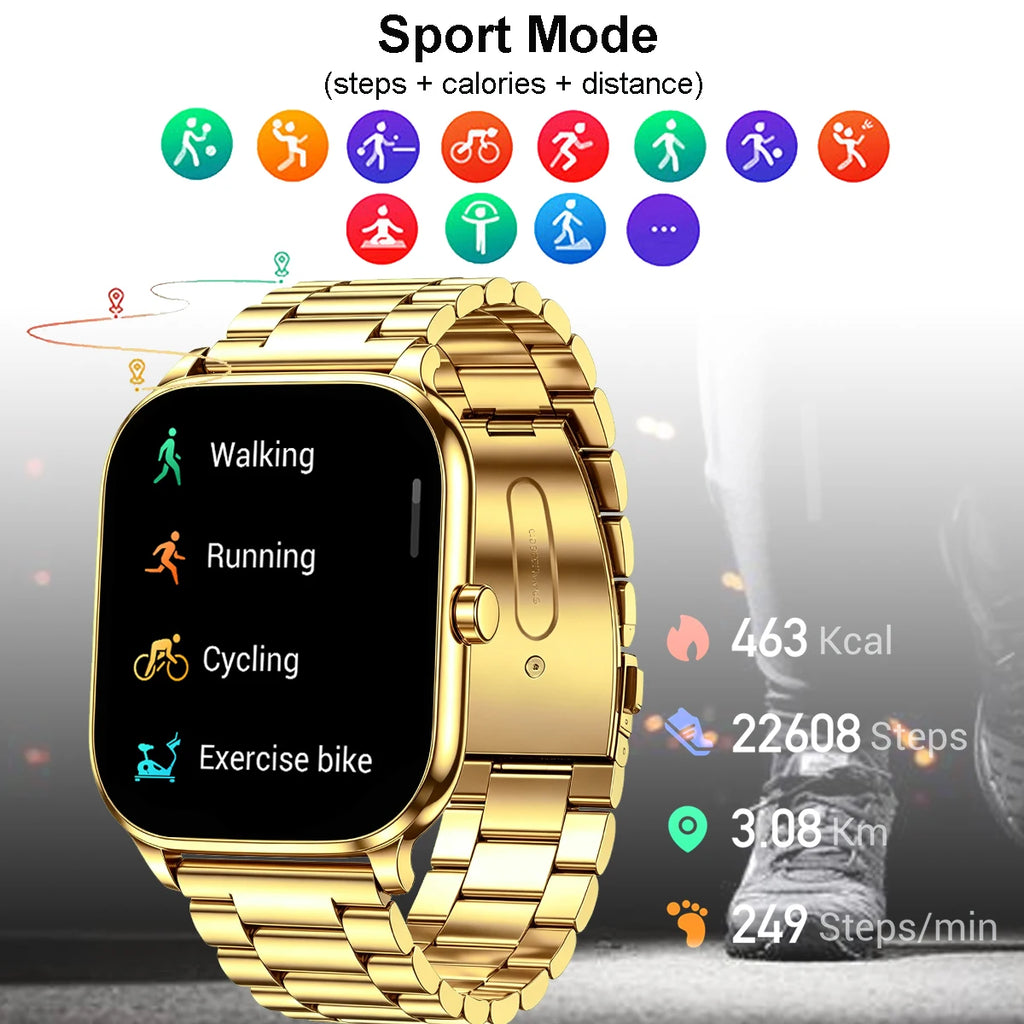 Gold Smart Watch 1.83" HD Screen with Wireless Calls, IP68
