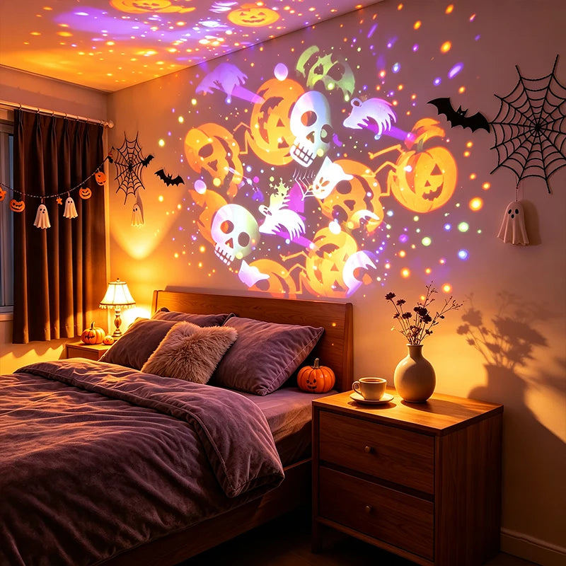 Halloween LED Pattern Projector Light, Rotatable, Ghost, Pumpkin and Spider