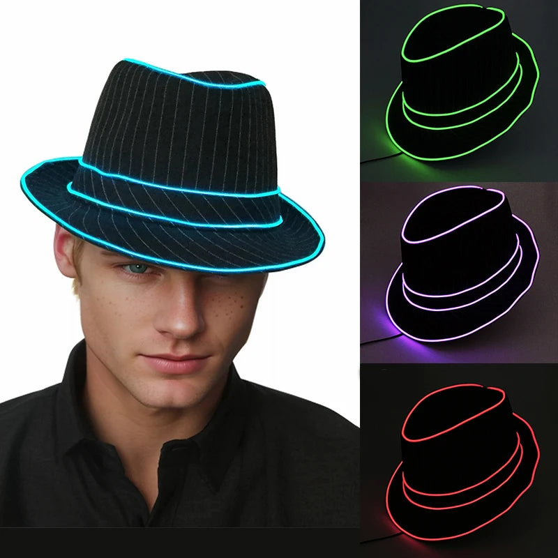 LED Luminous Fedora Hat, Multicolour Rave and Party Hat