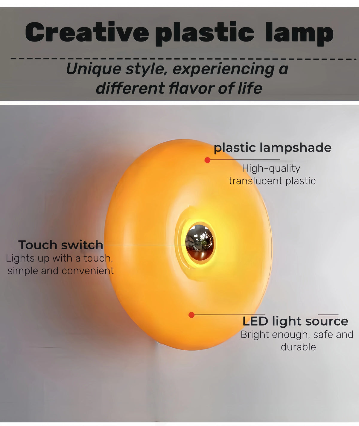 Doughnut-Shaped Touch Desk Lamp, 3-Tone, USB Rechargeable, Wall-Mountable