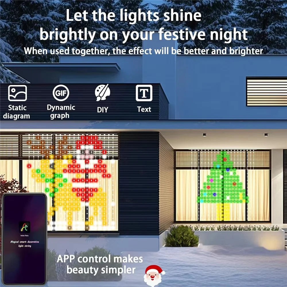 Smart LED Curtain Light, App Control, RGB, DIY Patterns, Music Sync