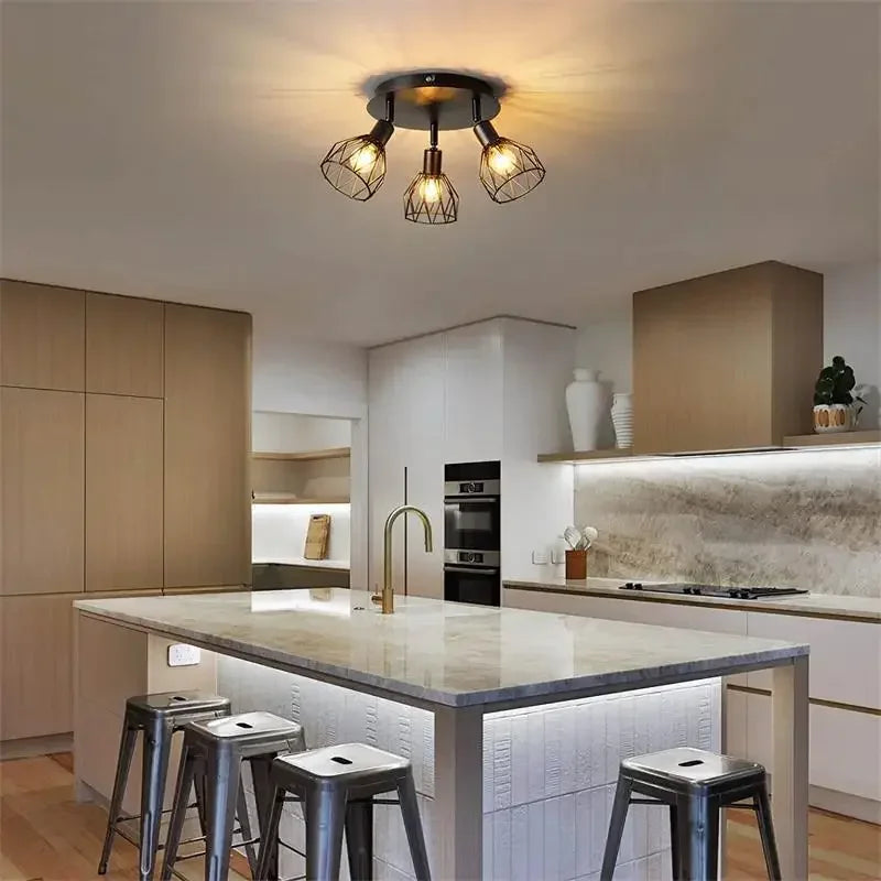 Industrial 3-Head Ceiling Light for Hallway and Living Room