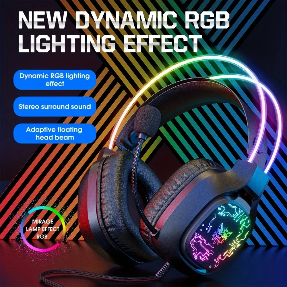 RGB Wired Gaming Headset with Noise-Cancelling Mic for PC, PS4, PS5 & Xbox