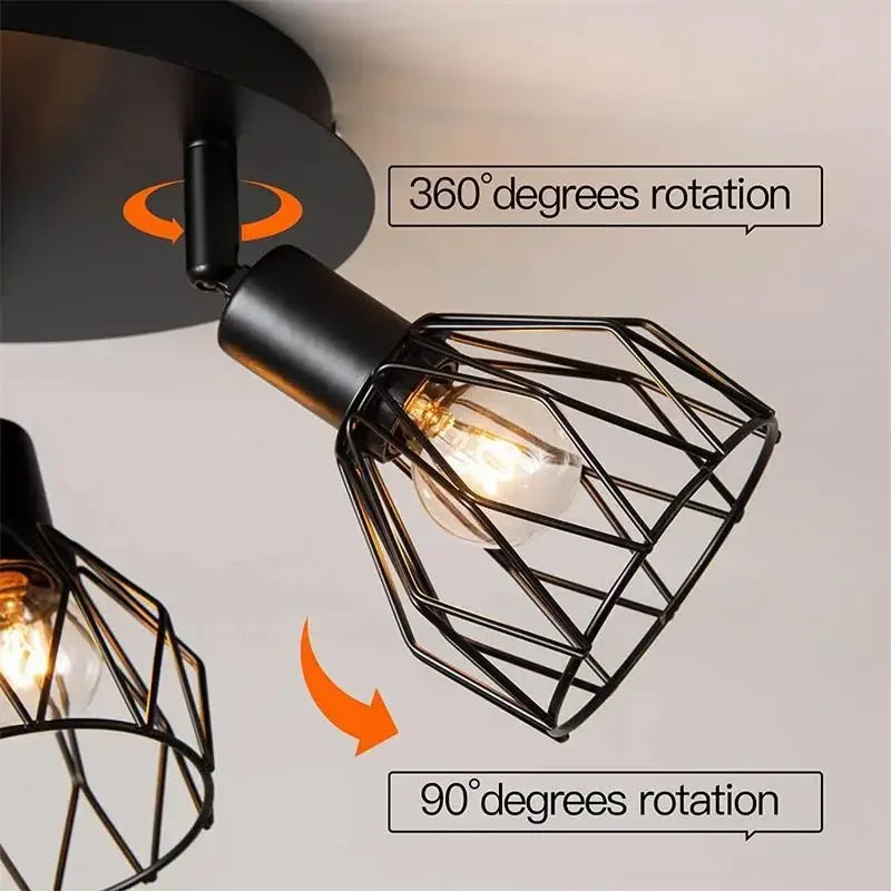 Industrial 3-Head Ceiling Light for Hallway and Living Room