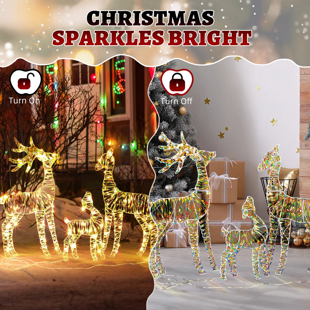 3-Piece Lighted Iridescent Reindeer Family, 110 Warm White LEDs