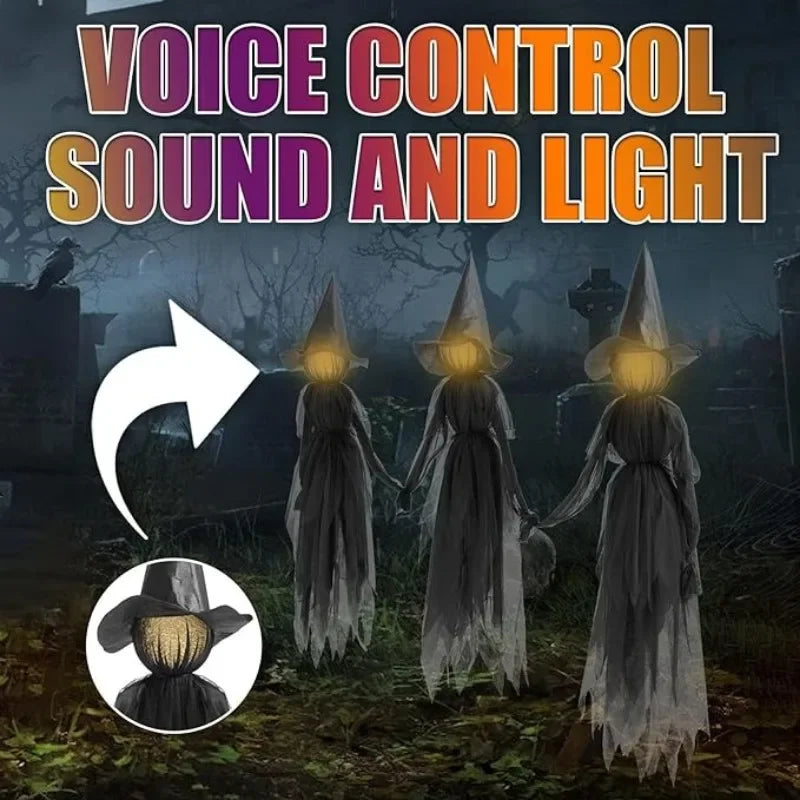 3 Piece Glowing Halloween Witches, Sound-Activated, Hand-Holding