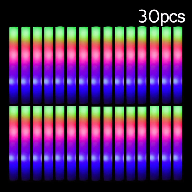 LED Glow Foam Sticks, 15 or 30 Pack, Colourful RGB Party Tubes