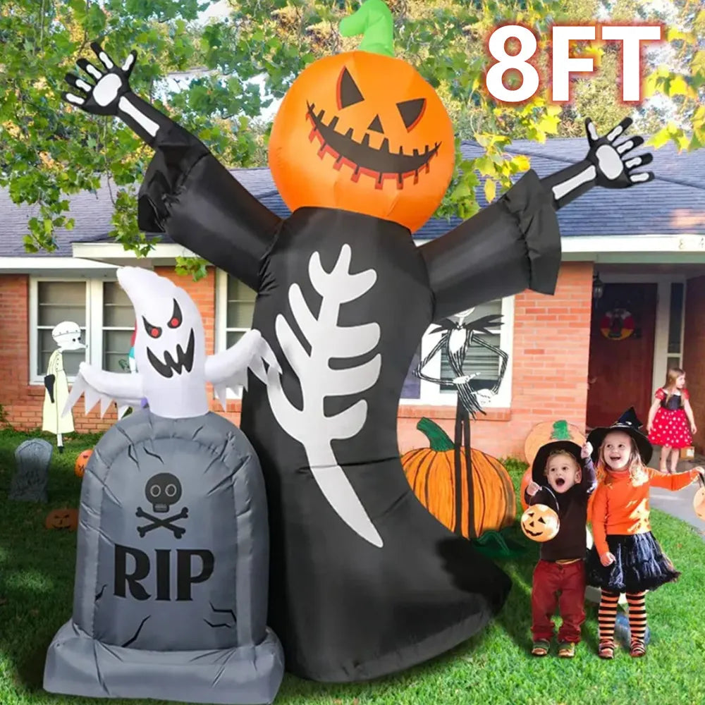 5/8FT Inflatable Halloween Tombstone, Ghost, Pumpkin and Skull