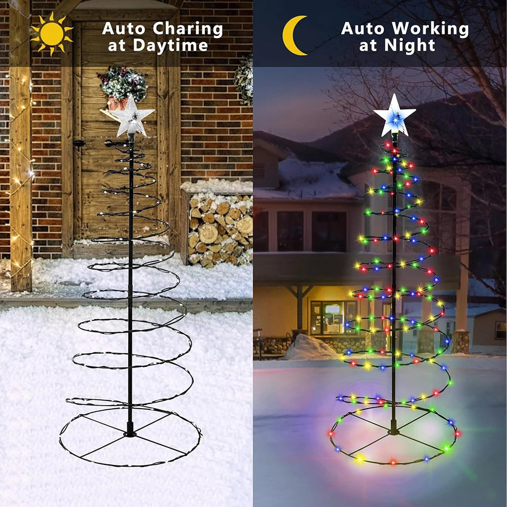 Solar Spiral Christmas Trees, 2 Pack, Multicolour Lights, 27.55 Inch