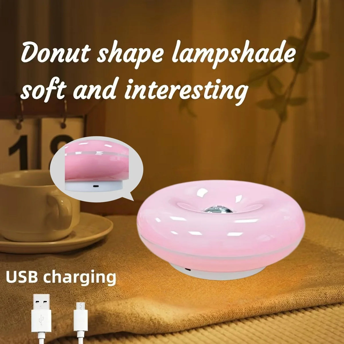 Doughnut-Shaped Touch Desk Lamp, 3-Tone, USB Rechargeable, Wall-Mountable