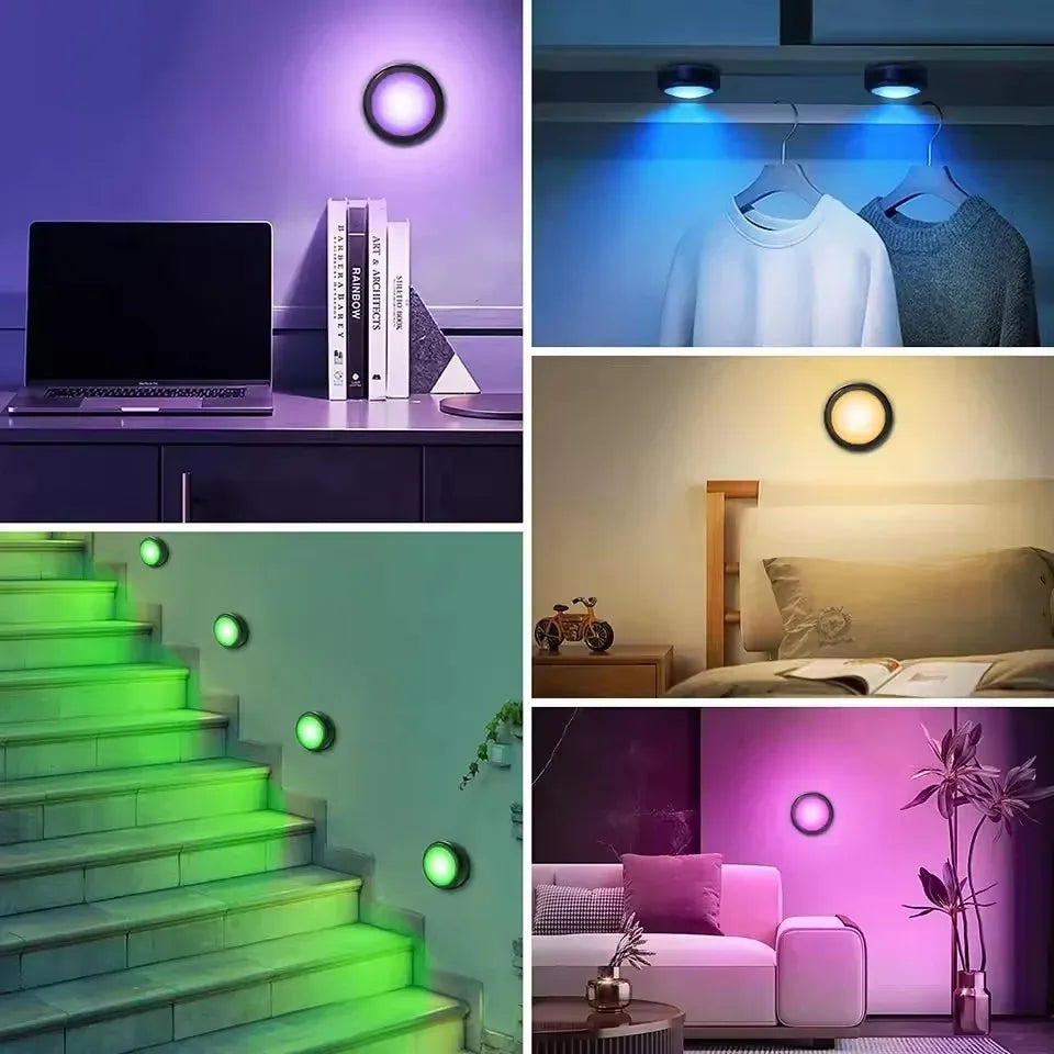 RGB LED Puck Light Set with Remote Control