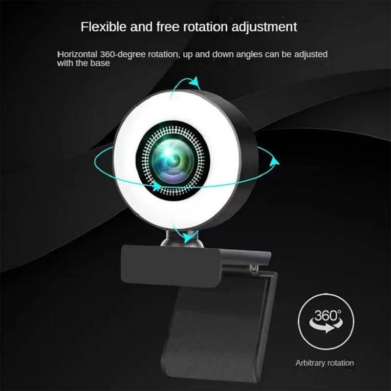 1080P Mini Webcam with Ring Fill Light and Microphone, USB