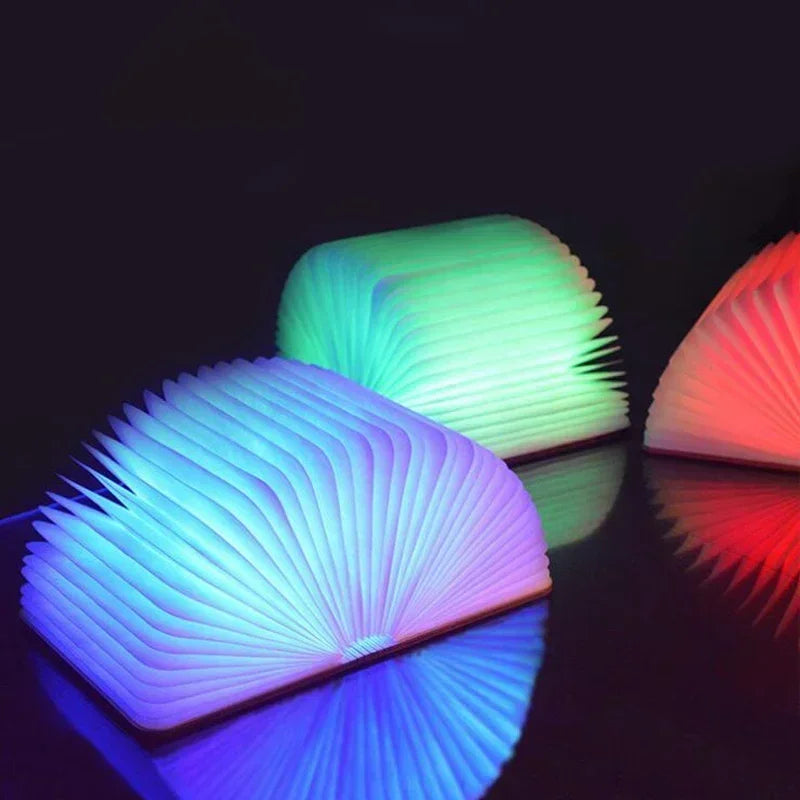 3D Folding Wooden Book Night Light, RGB, USB Rechargeable