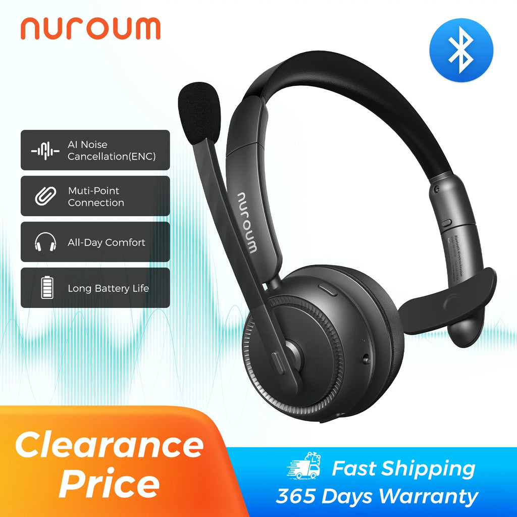 Bluetooth 5.3 Over-Ear Headset with ENC Noise-Cancelling Mic & Mute Button