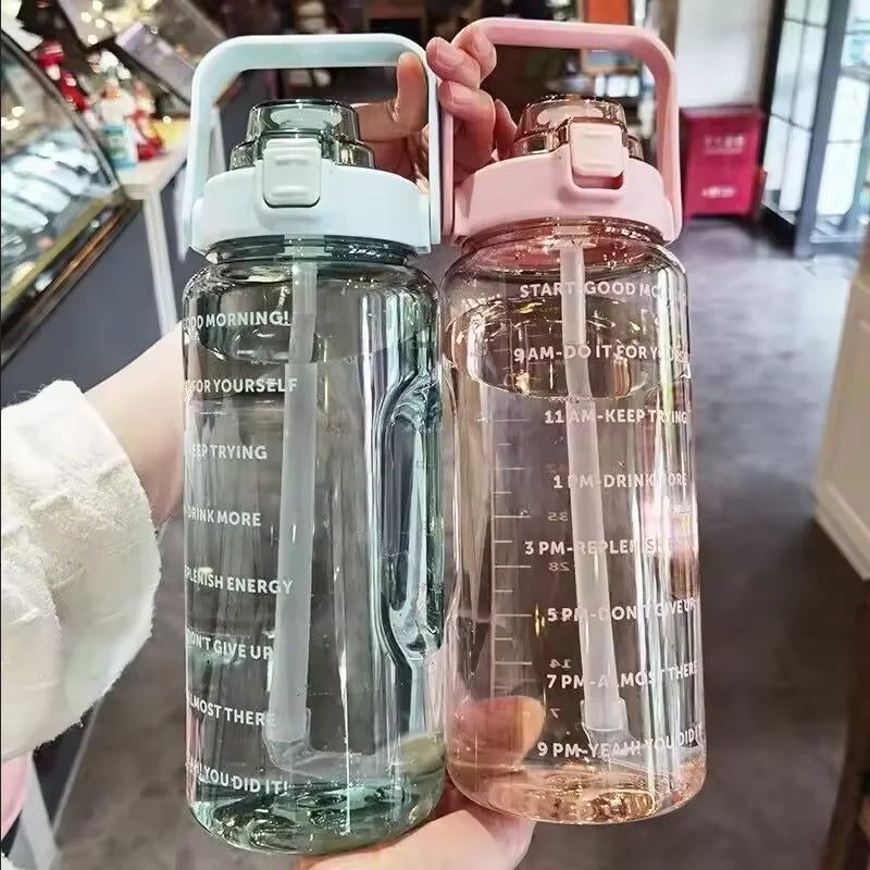 2 Litre Large Sports Water Bottle with Straw