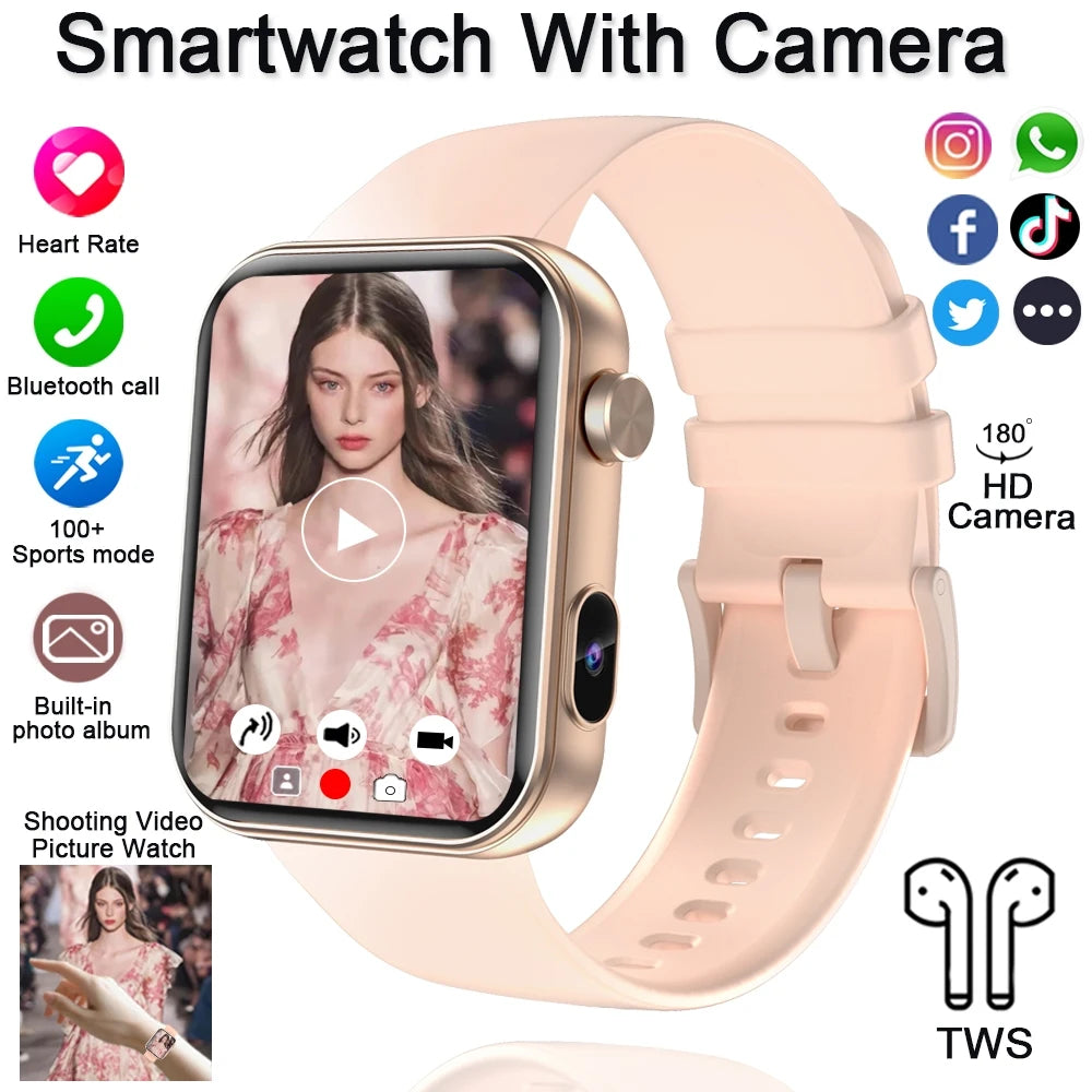 Smart Watch with Camera, Heart Rate & Built-in TWS Earbuds
