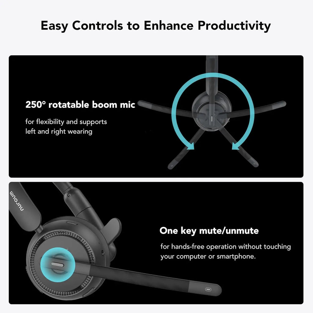 Bluetooth 5.3 Over-Ear Headset with ENC Noise-Cancelling Mic & Mute Button