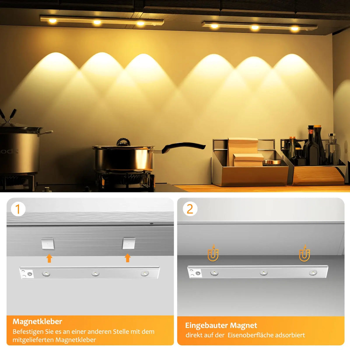 Ultra-Thin Motion Sensor LED Cabinet Light, Rechargeable, 3 Colours