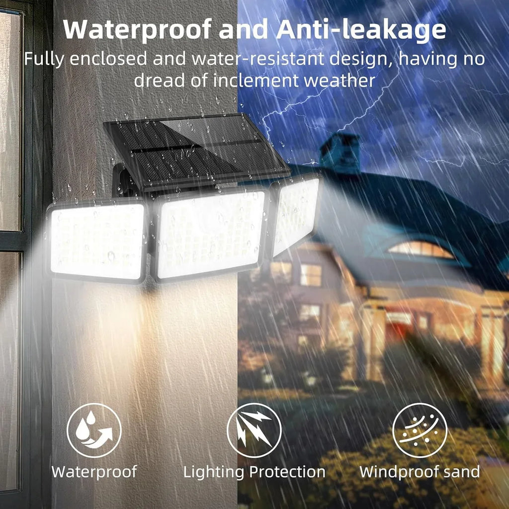 Three-Head Solar LED Wall Light with Motion Sensor, IP55