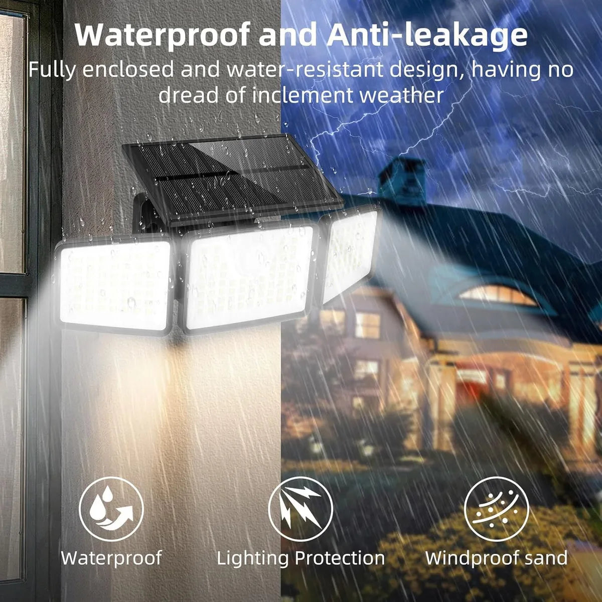 Three-Head Solar LED Wall Light with Motion Sensor, IP55