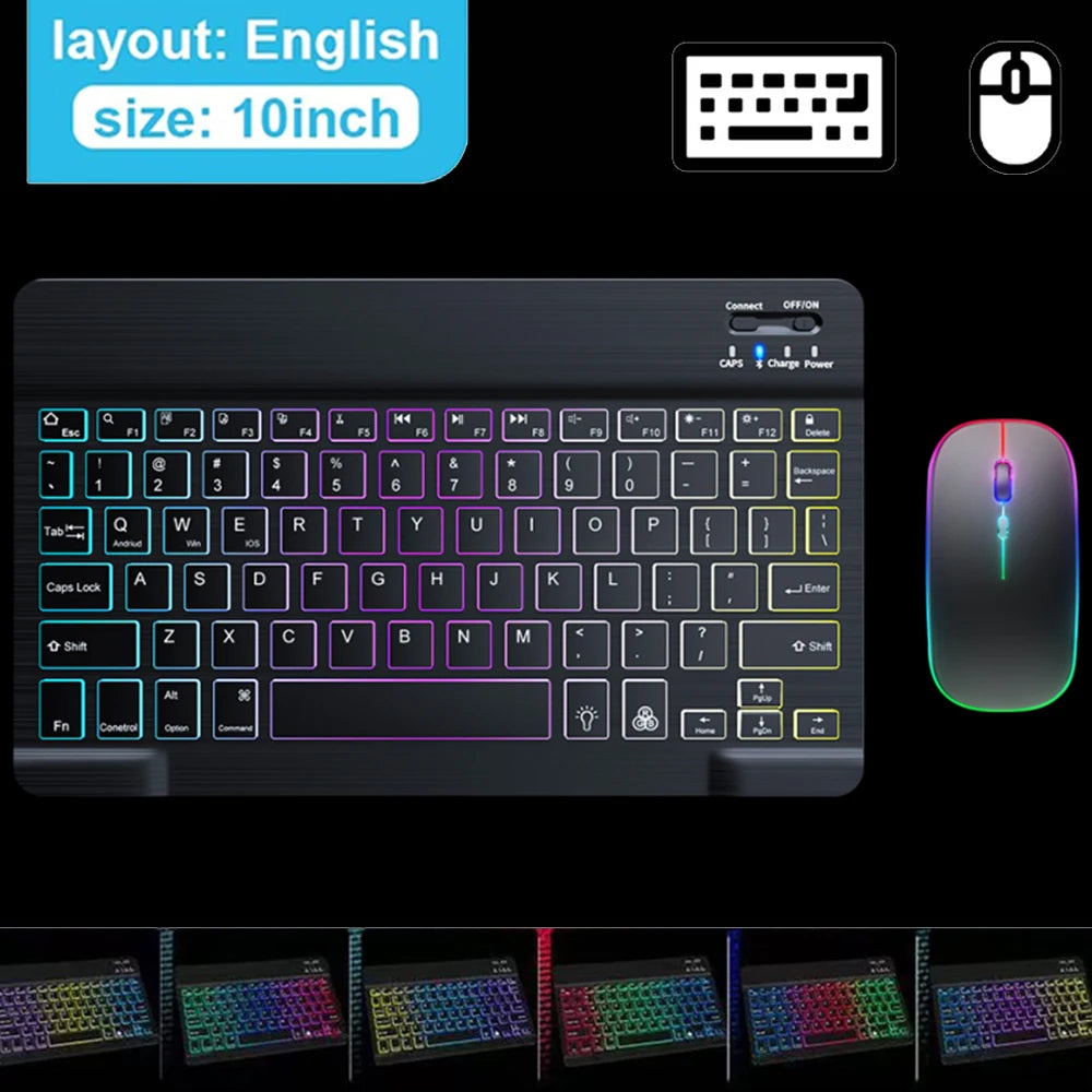 Mini Backlit RGB Bluetooth Keyboard with 2.4G Mouse for Tablet and Phone
