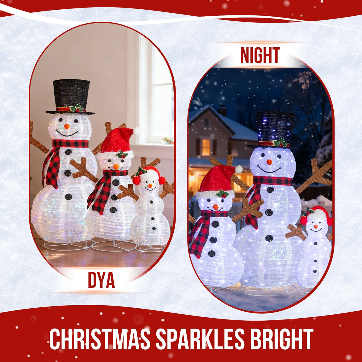 Set of 3 Lighted Snowman Family, 60/90/120cm, 270 White LEDs