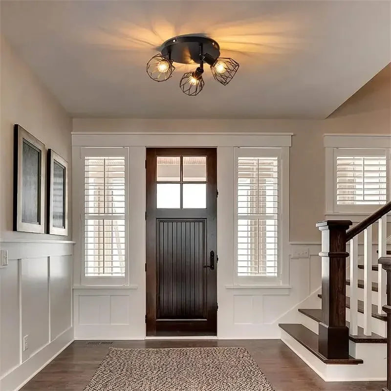 Industrial 3-Head Ceiling Light for Hallway and Living Room