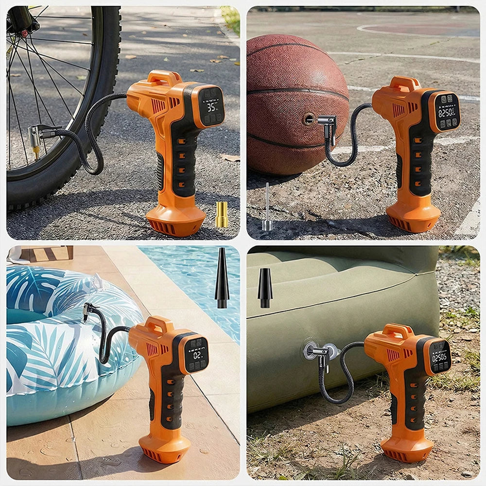 Handheld Wireless Digital Tyre Inflator, Type-C Charging, 150 PSI Max, 4 Nozzles