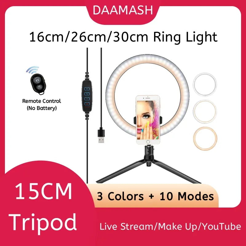 LED Ring Light for Selfies and Video, 16cm / 26cm / 30cm