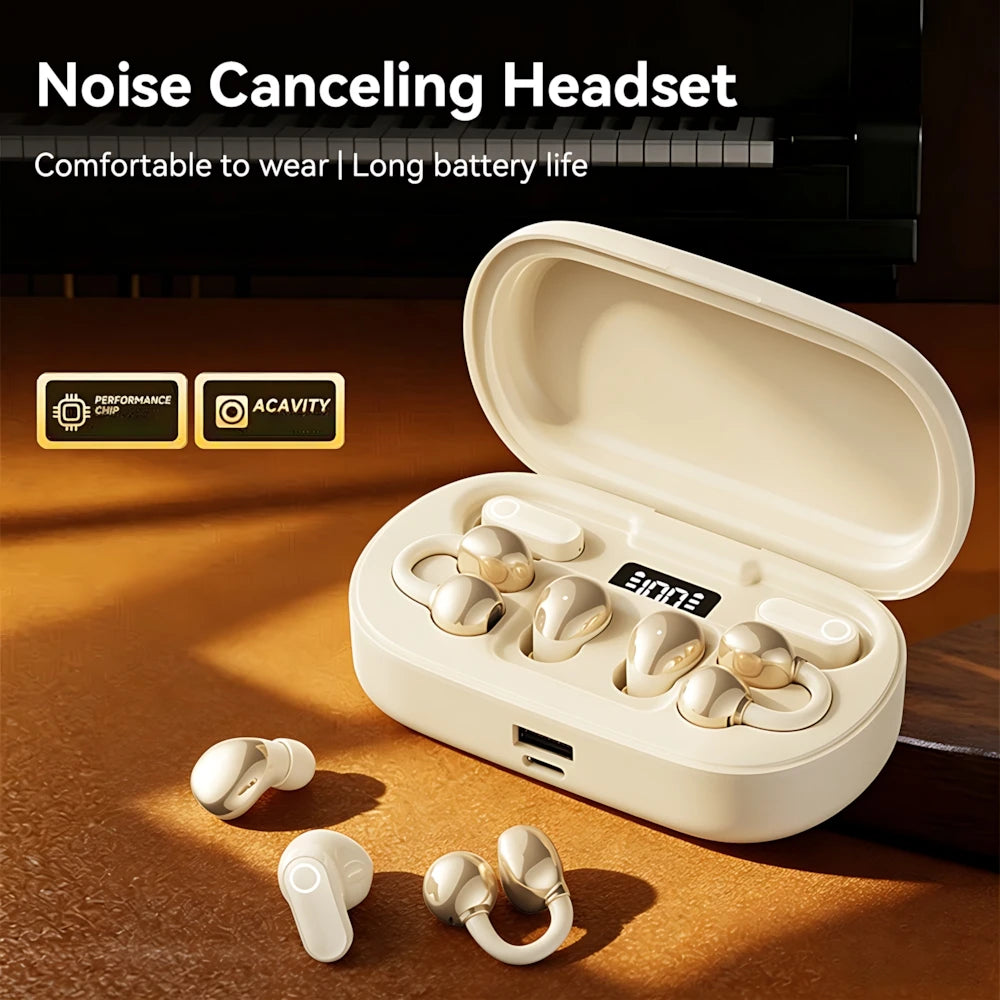 Smart Touch Half-Ear Clip Bluetooth Earphones with Noise Reduction