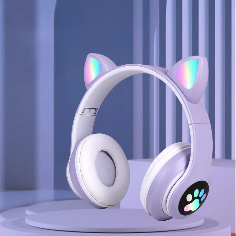 Light-Up Cat Ear Bluetooth 5.0 Wireless Over-Ear Headphones