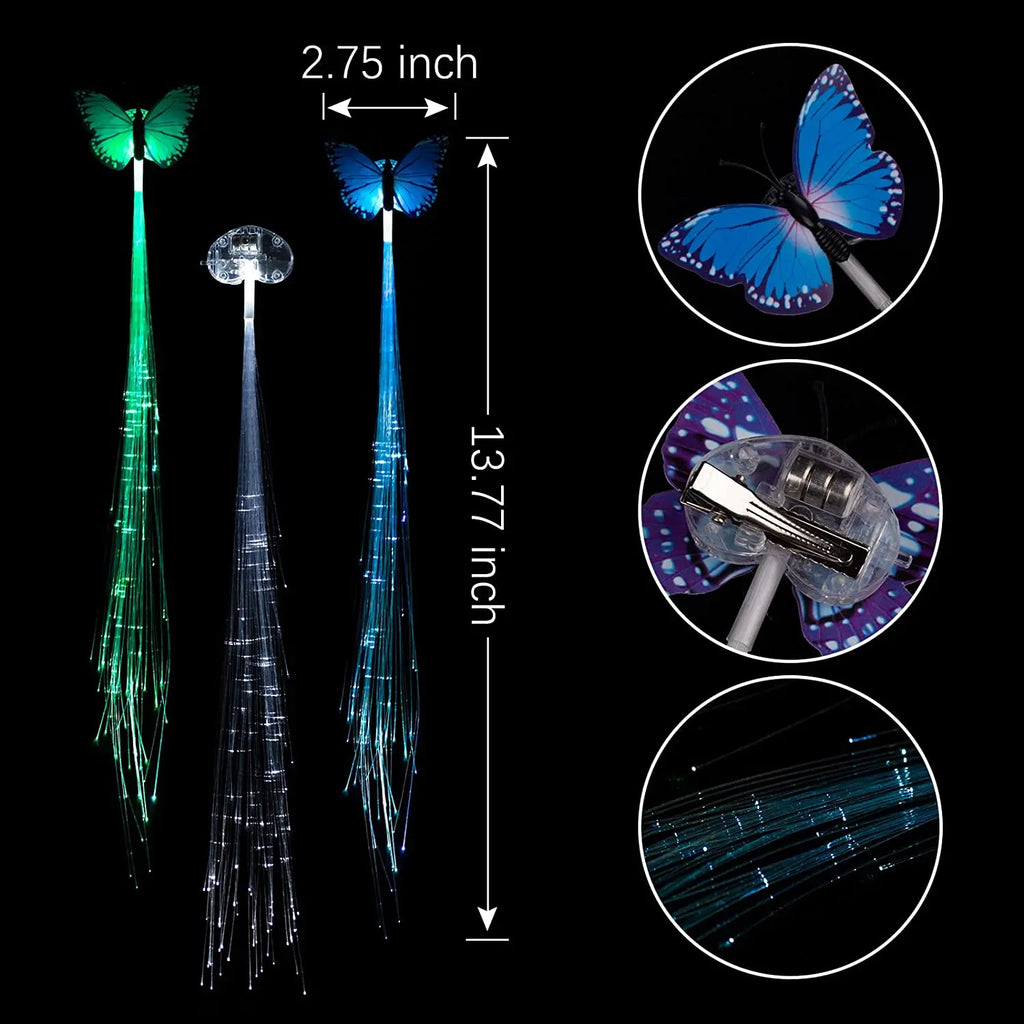 10-Pack LED Fibre Optic Light-Up Hair Clips for Parties
