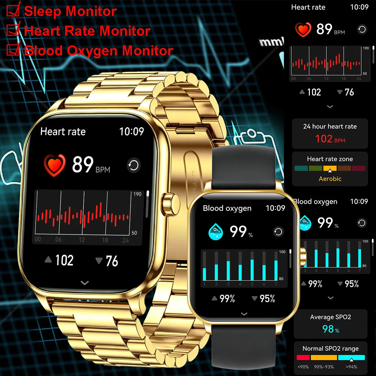 Gold Smart Watch 1.83" HD Screen with Wireless Calls, IP68
