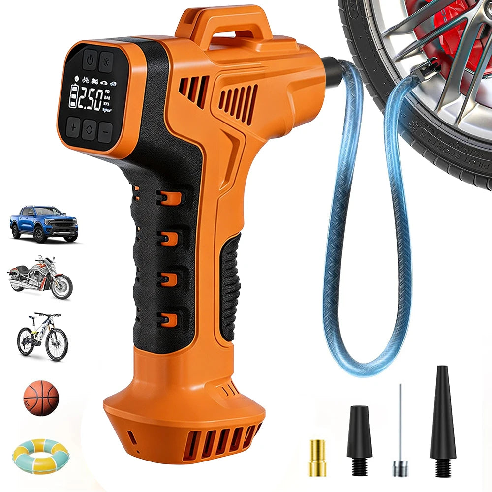 Handheld Wireless Digital Tyre Inflator, Type-C Charging, 150 PSI Max, 4 Nozzles