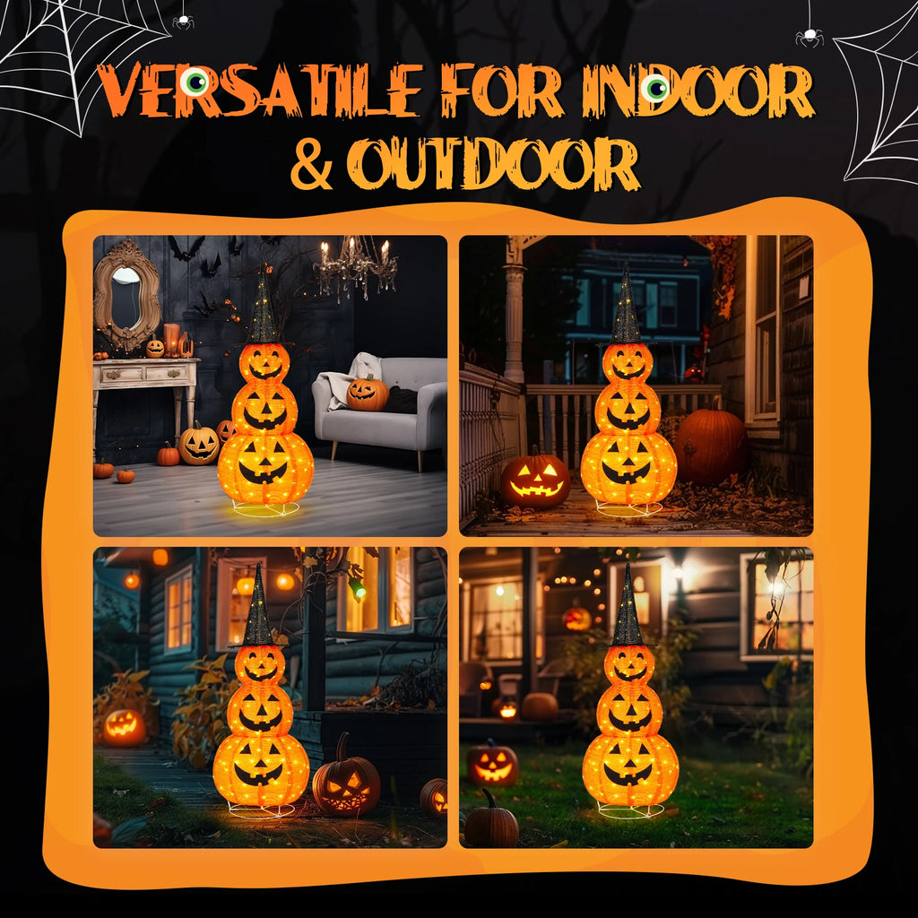 5ft Collapsible Pop-Up Lighted Halloween Pumpkin, 100 LED