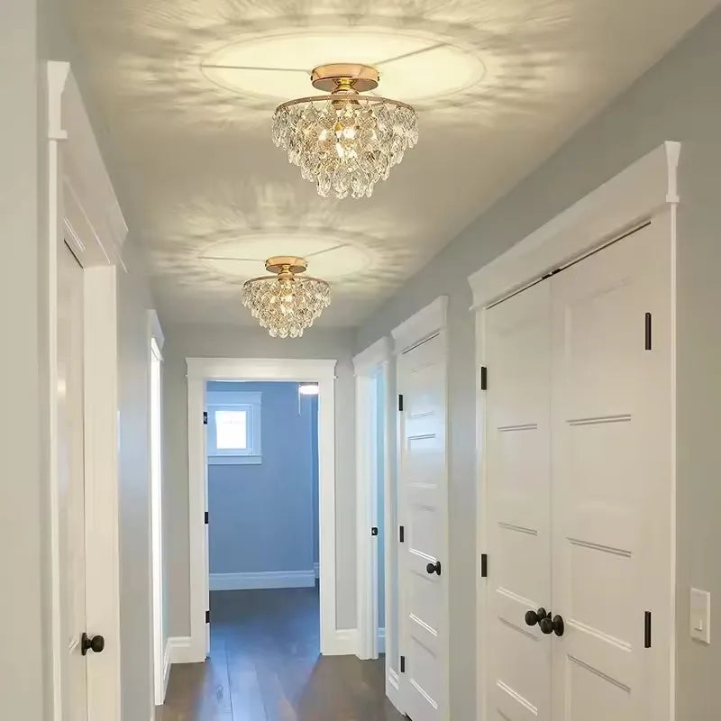 French-Style Crystal Semi-Flush Ceiling Light, Gold, Black or Silver