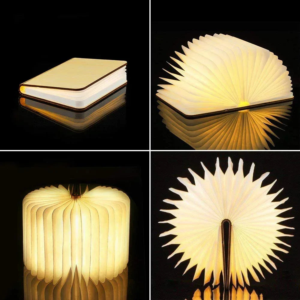 3D Folding Wooden Book Night Light, RGB, USB Rechargeable